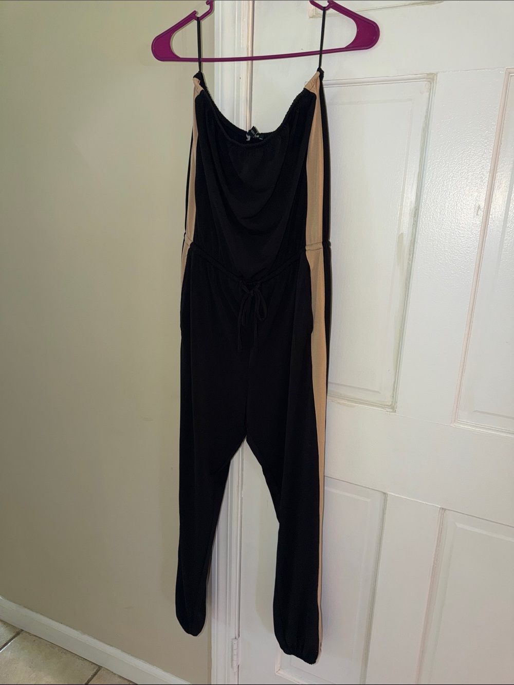 Express Black Jumpsuit with Beige Side Panels
